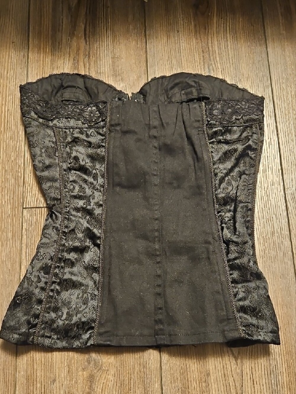 Tripp NYC Lace-Trim Black Brocade Corset Top - Picture 2 of 3